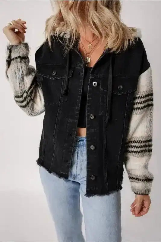 Rebel Plaid Hooded Denim Jacket