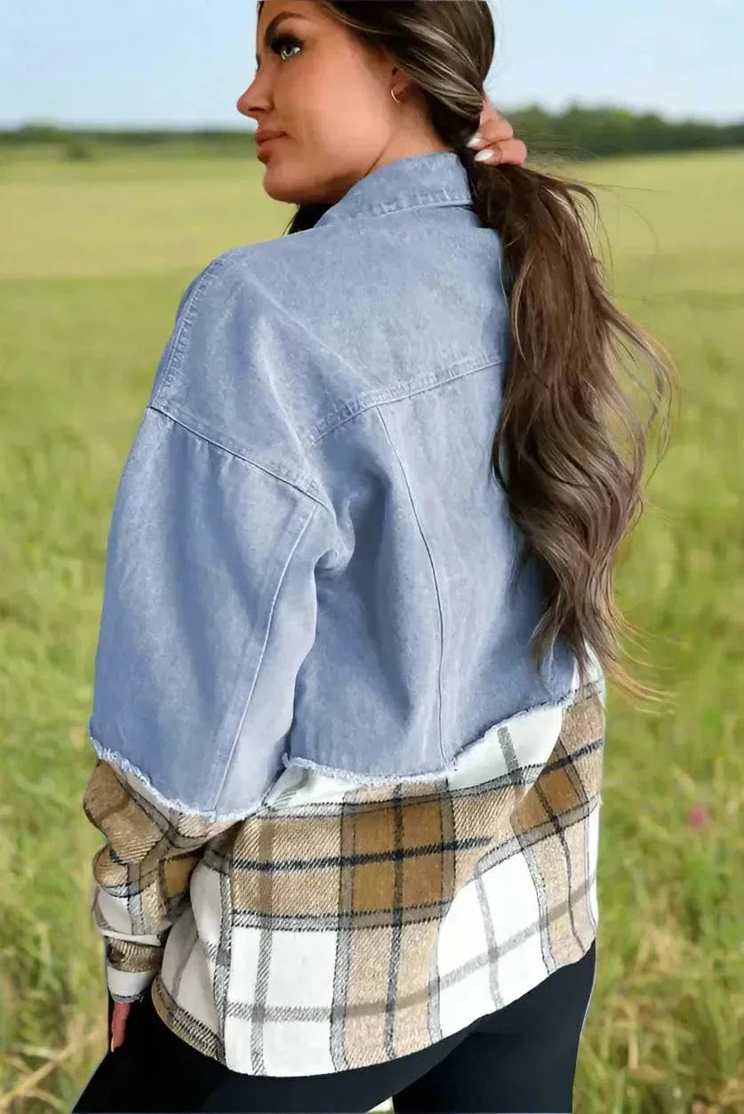 Plaid Fusion Oversized Denim Jacket