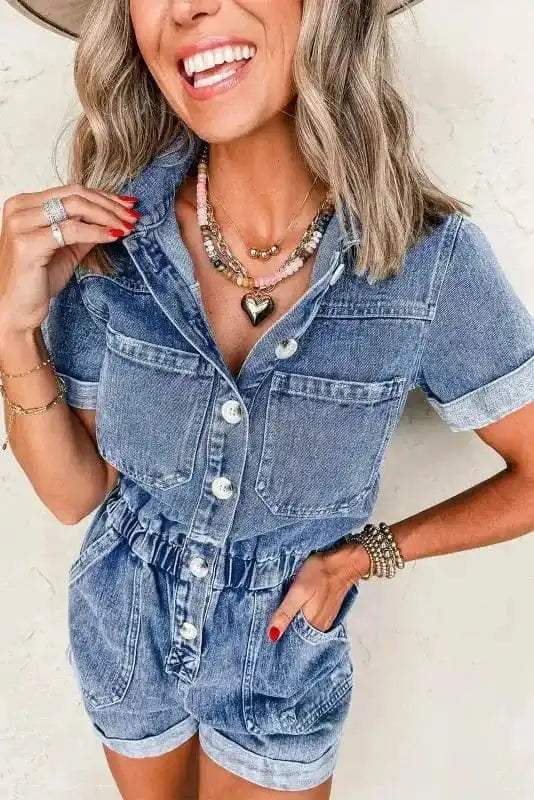 Short Sleeve Denim Romper