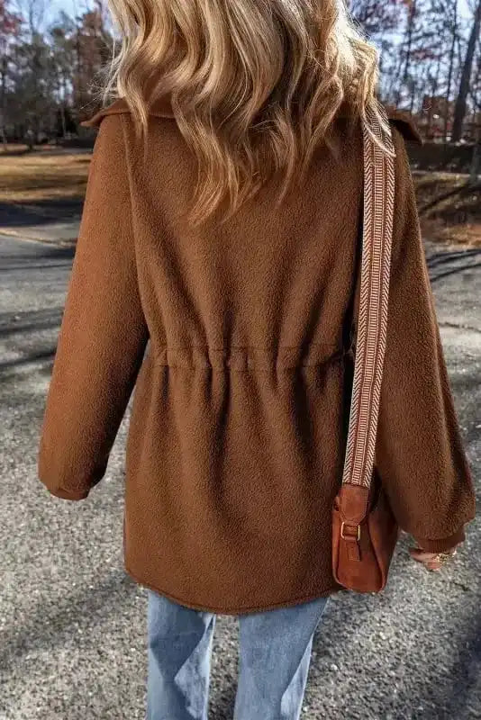 Cozy Brown Half-Zip Fleece Pullover Jacket