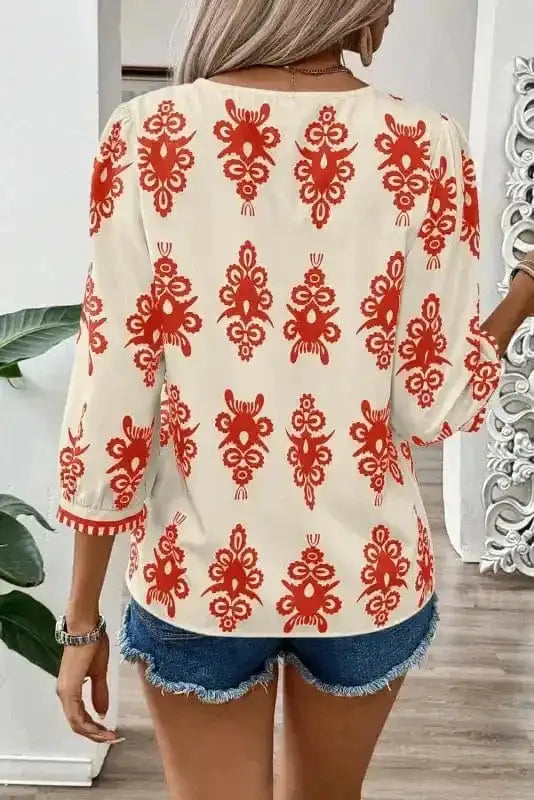 Boho Chic Geometric Blouse - Orange