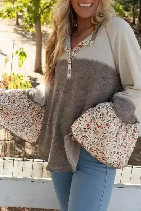 Blossom Henley Top with Flared Sleeves