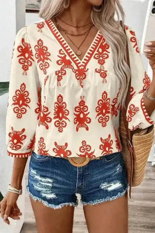 Boho Chic Geometric Blouse - Orange
