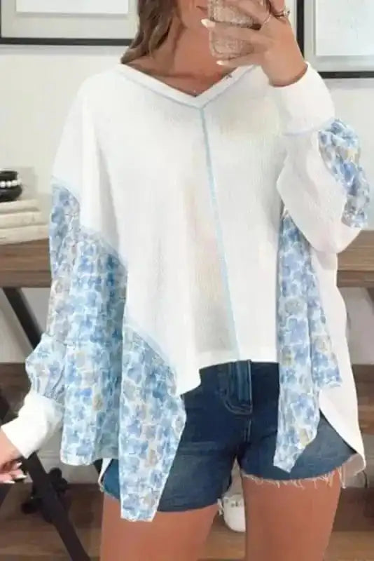 Abstract Floral Batwing Blouse