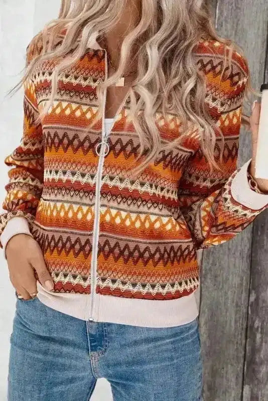 Boho Chic Stripe Zip Jacket