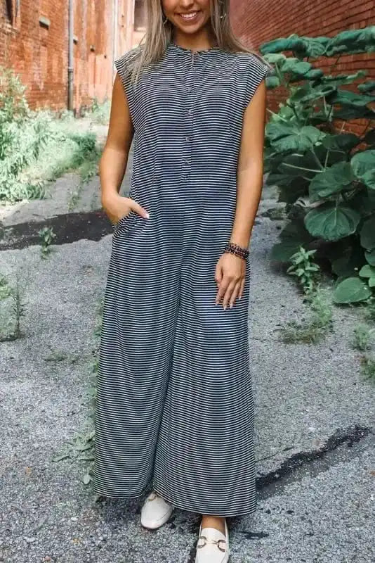 Monochrome Stripes Wide-Leg Jumpsuit