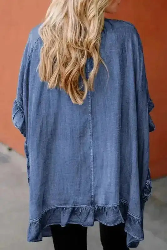 Ruffled Elegance Chambray Kimono
