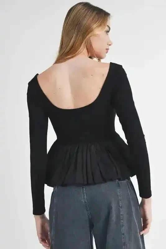 Elegant Noir Peplum Top