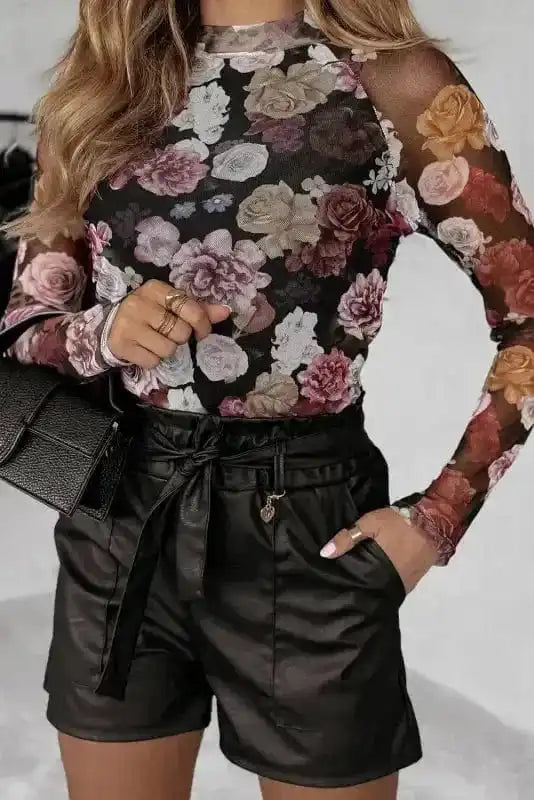 Floral Slim-Fit Mesh Top