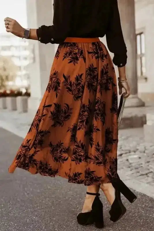 Leaves Embroidered Maxi Skirt