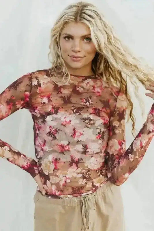 Floral Mesh Long Sleeve Top