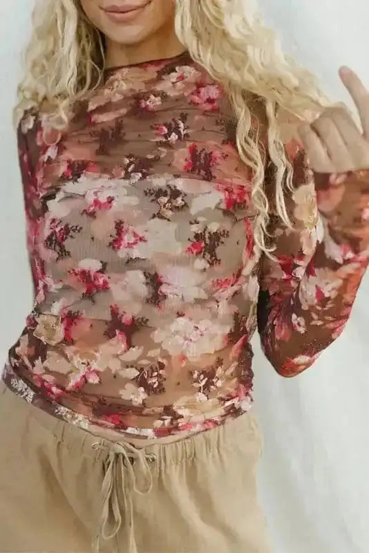 Floral Mesh Long Sleeve Top
