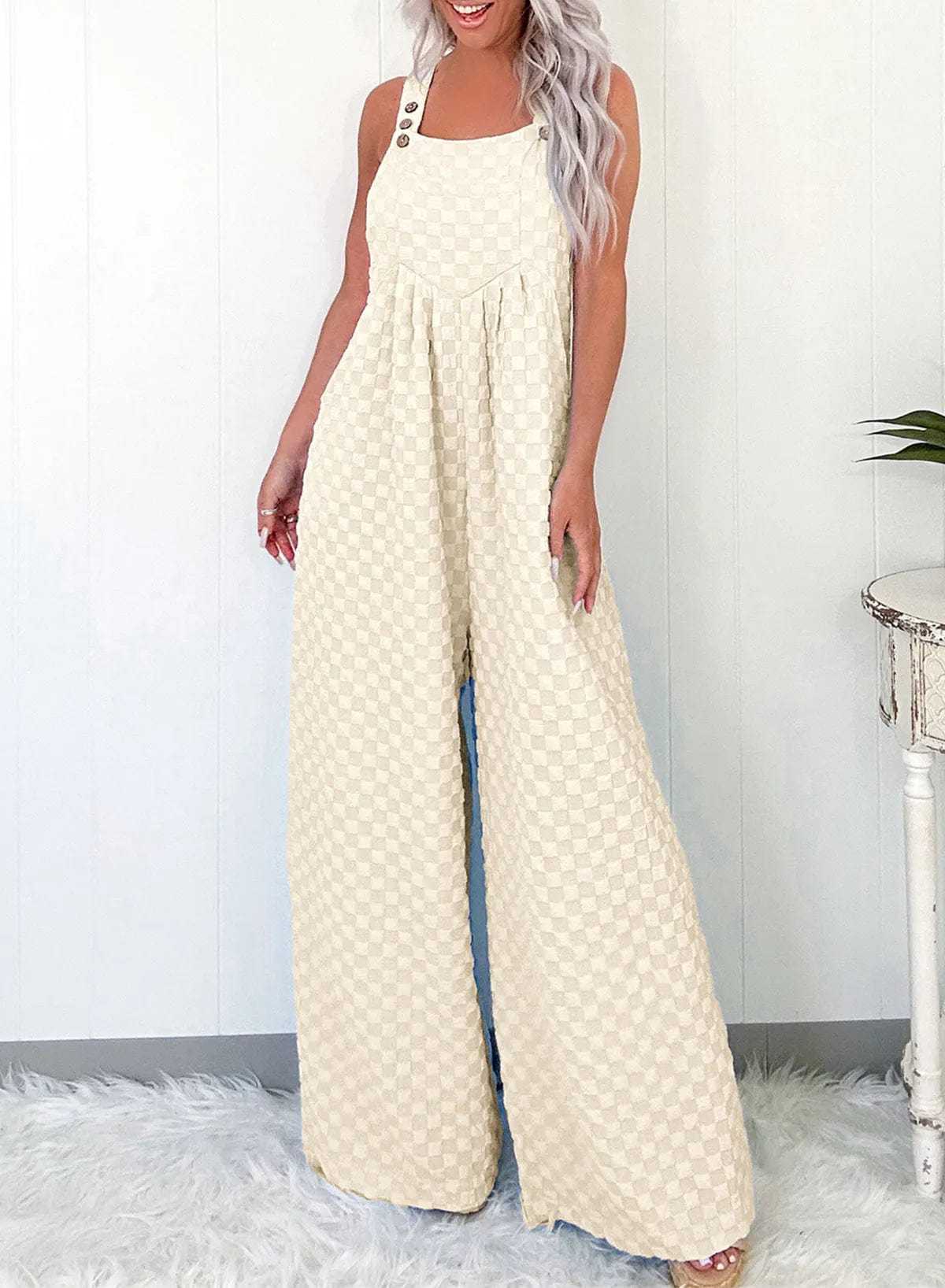 Checkered Wide-Leg Overalls
