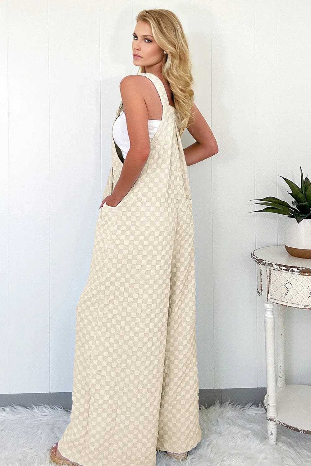 Checkered Wide-Leg Overalls