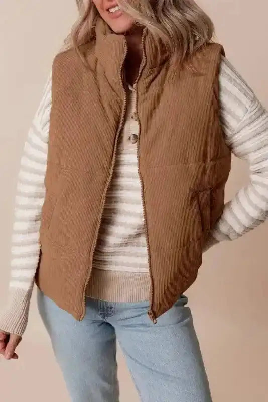 Corduroy Stand Neck Puffer Vest