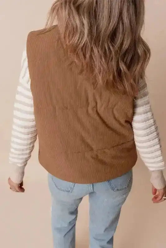 Corduroy Stand Neck Puffer Vest