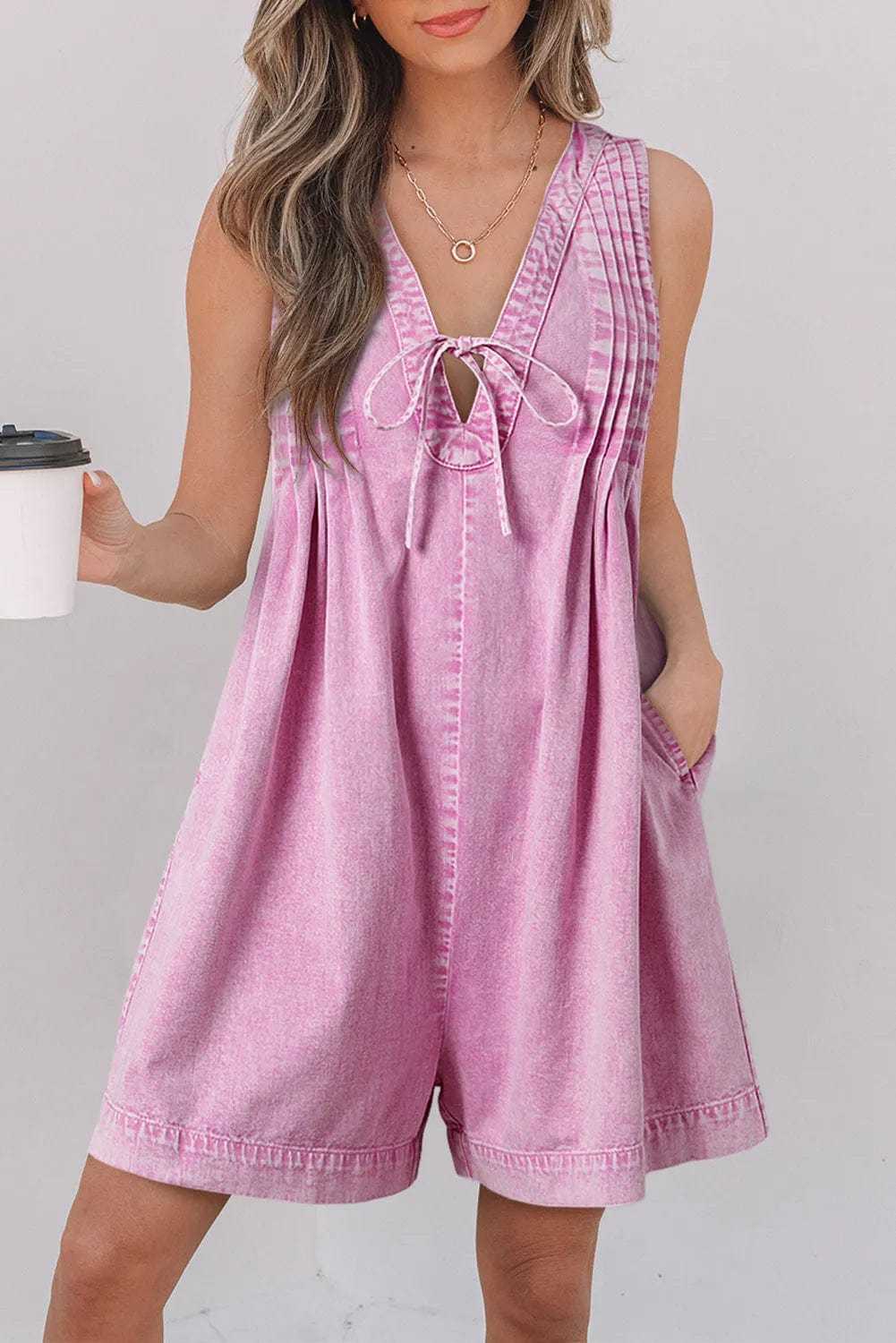 Bonbon Denim Pleat Romper