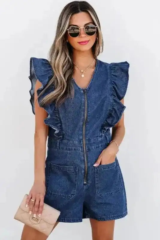 Denim Delight Ruffled Romper