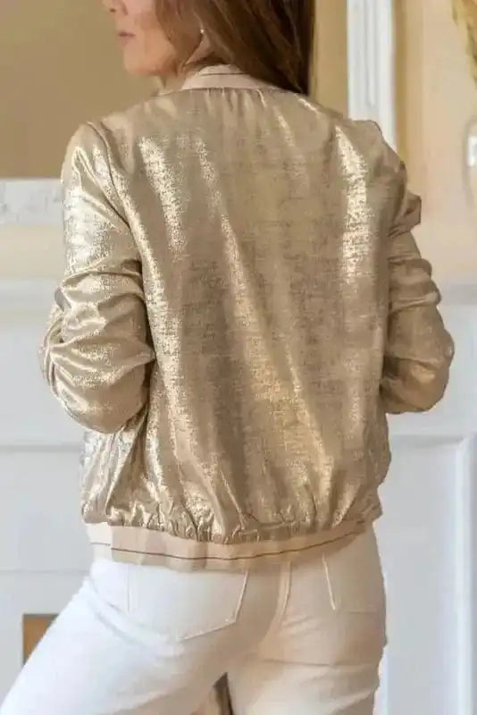 Metallic Zip-up Varsity Jacket