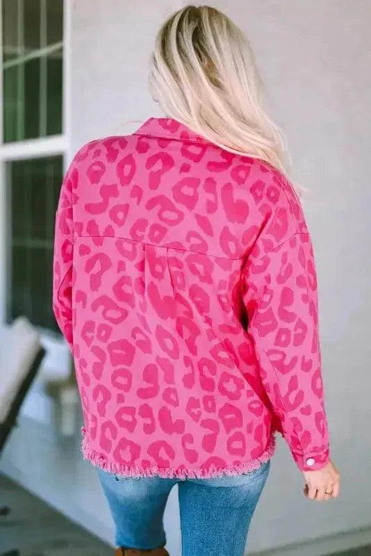 Pink Leopard Print Denim Jacket