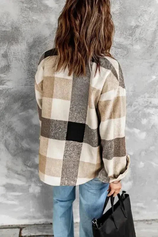 Plaid Color Block Button Down Jacket