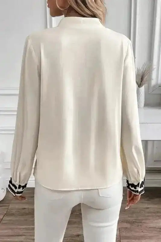 Embroidered Stand Neck Shirt - Off White