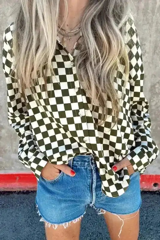 Checkerboard Chic Loose Fit Shirt
