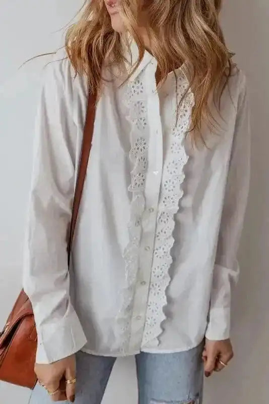 White Lace Crochet Trim Shirt