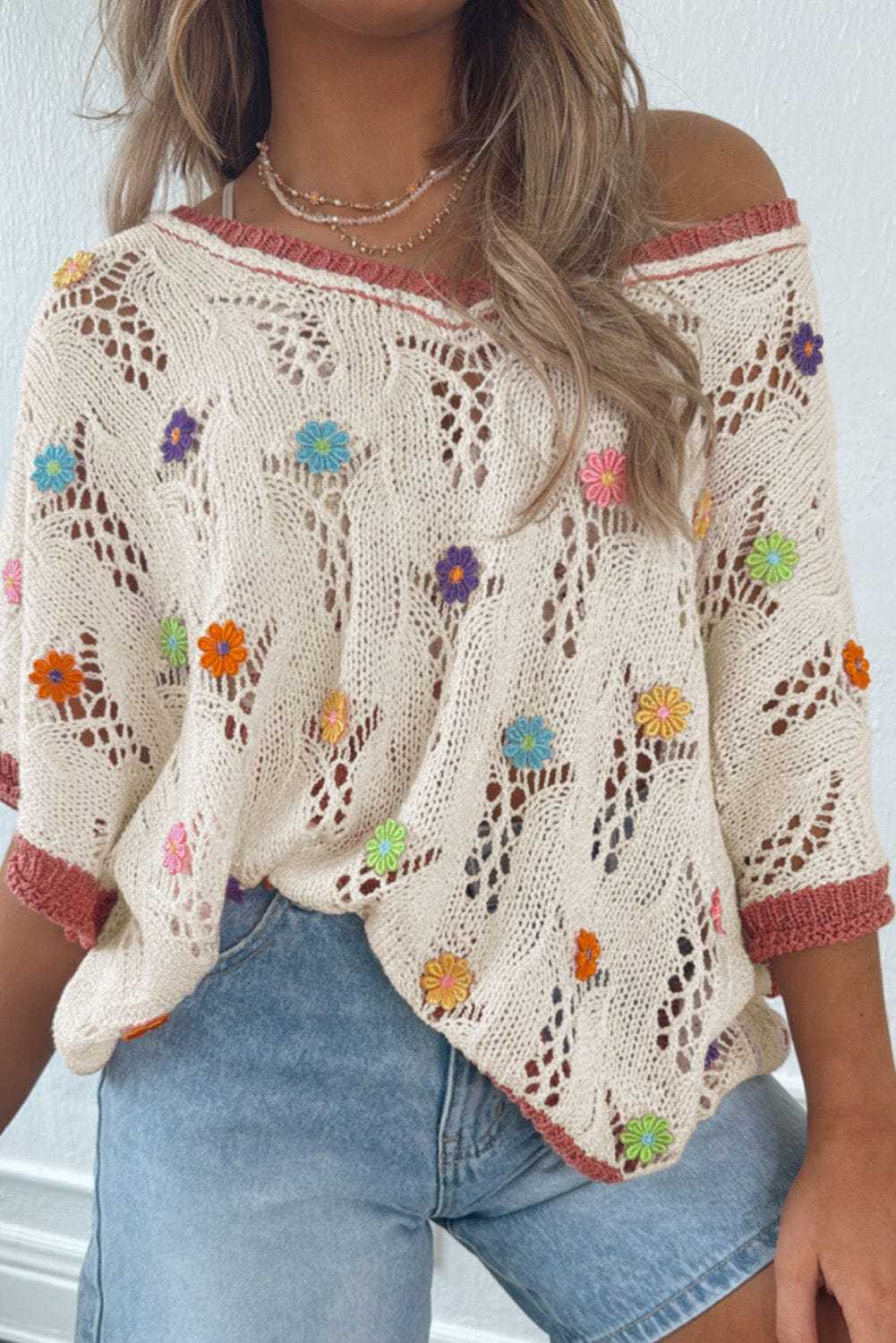 Fashionfitz Embroidered Crochet Sweater for Women