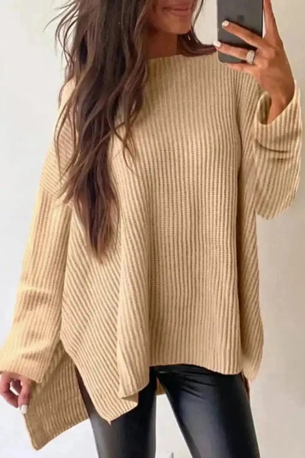 Oversized Jumper - Apricot Side Slits Loose Fit