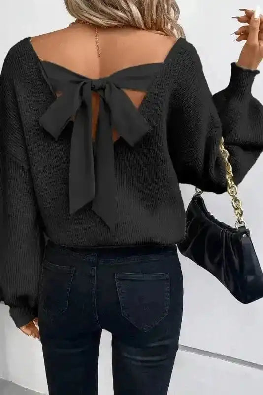 Elegant Noir Lantern-Sleeve Sweater