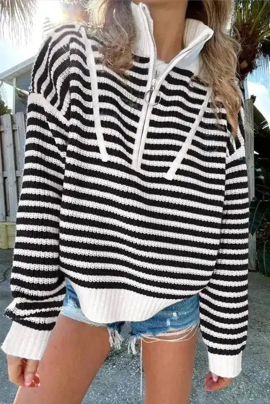Urban Noir Stripe Zip Sweater