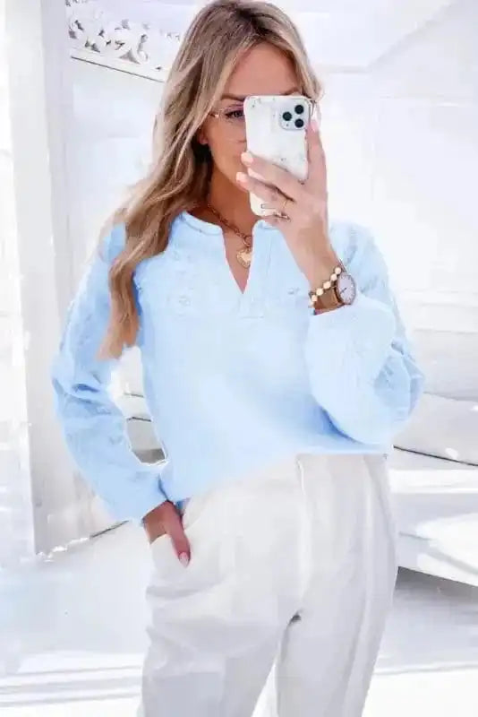 Blossom Stitched Cozy Neck Sweater