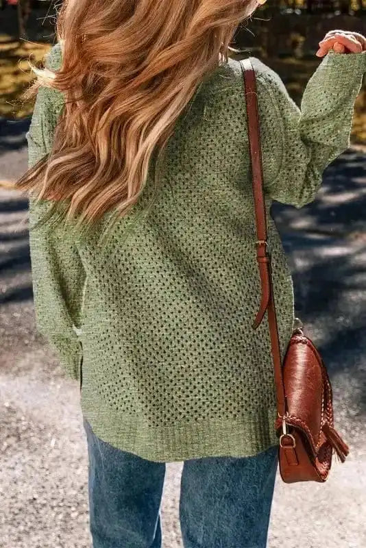 Chic Eyelet Charm - V-Neck Sweater