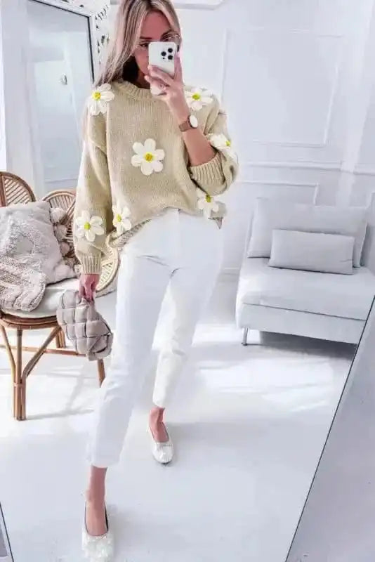 Floral Crochet Chunky Knit Sweater