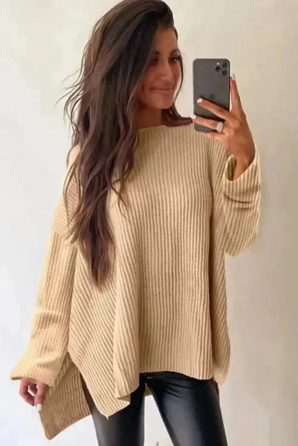 Oversized Jumper - Apricot Side Slits Loose Fit