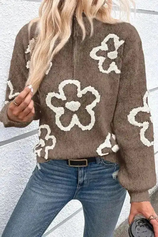 BlossomZip Parchment Floral Sweater