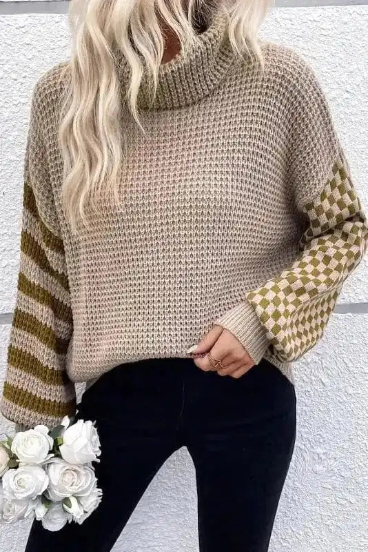 Waffle Knit Turtleneck Sweater