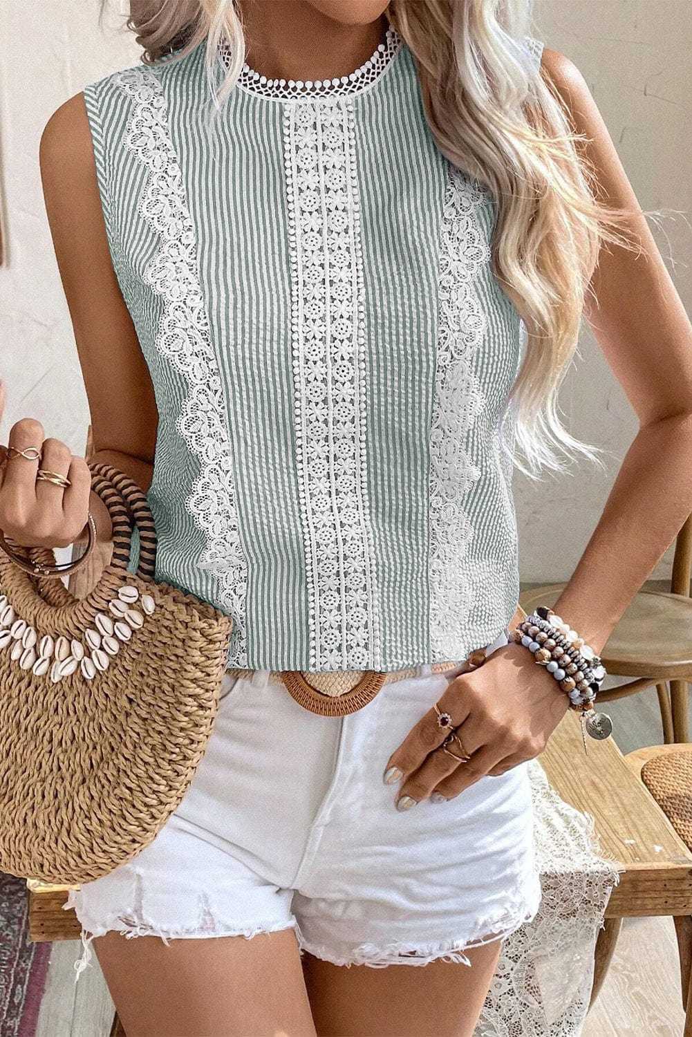 Lace Stripe Tank Top