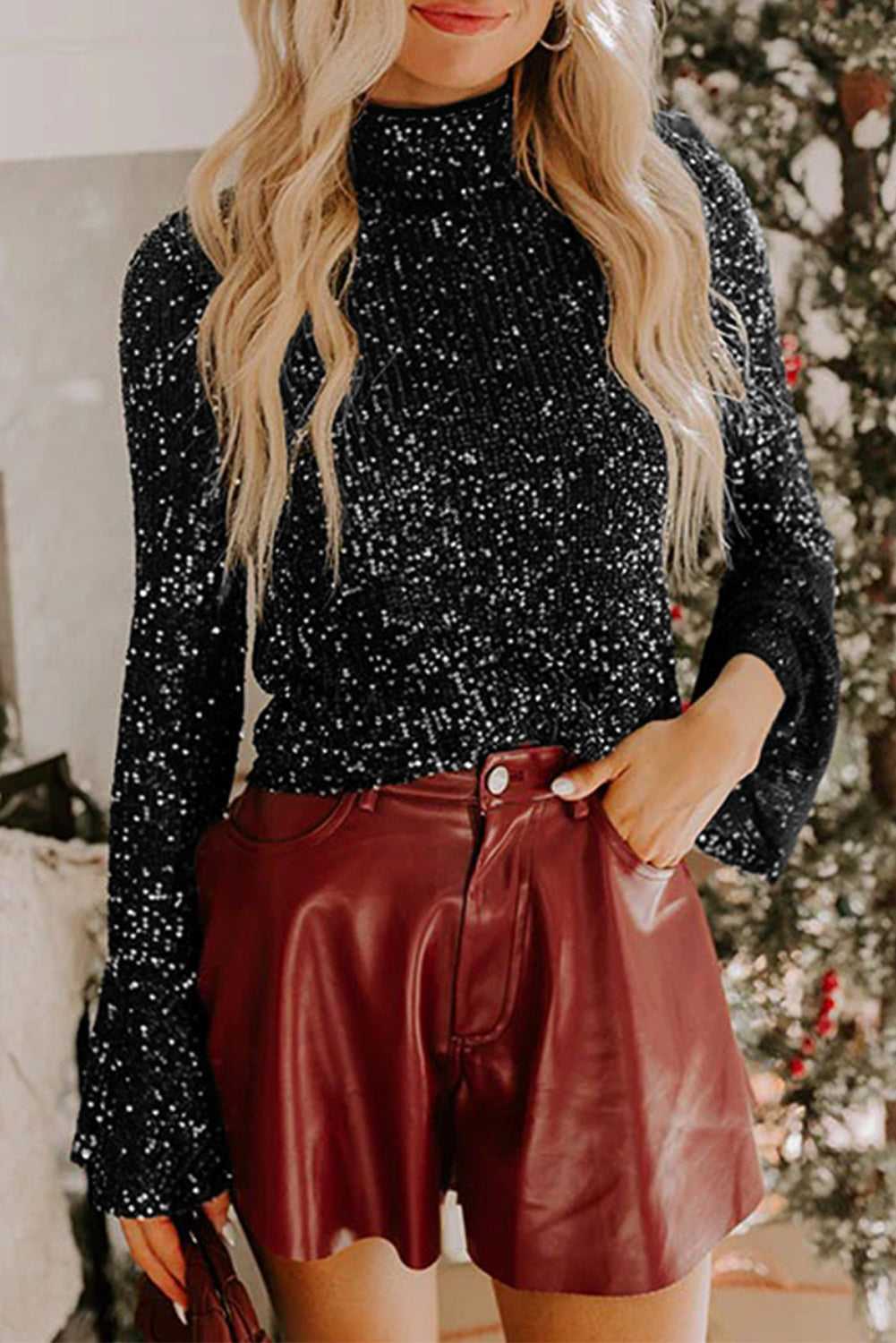 Open Back Sequin Party Top – Bell Sleeves