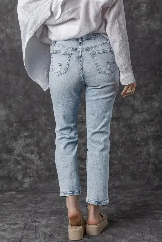 Frayed Slim Fit High Waist Jeans