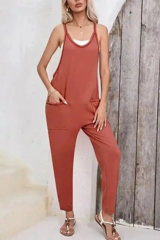 Brown Strappy Loose Harem Jumpsuit