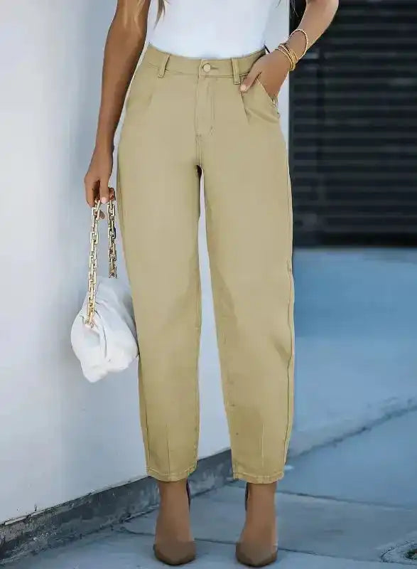 Khaki High Waist Denim Trousers