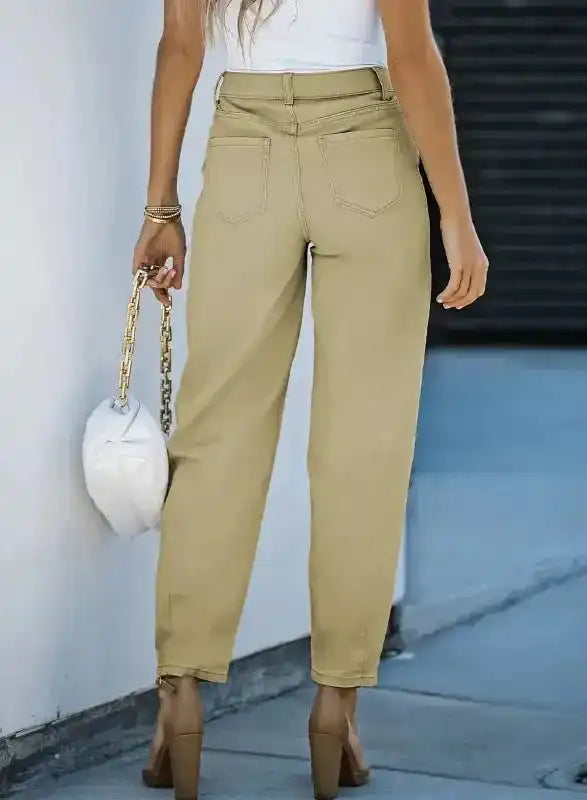 Khaki High Waist Denim Trousers