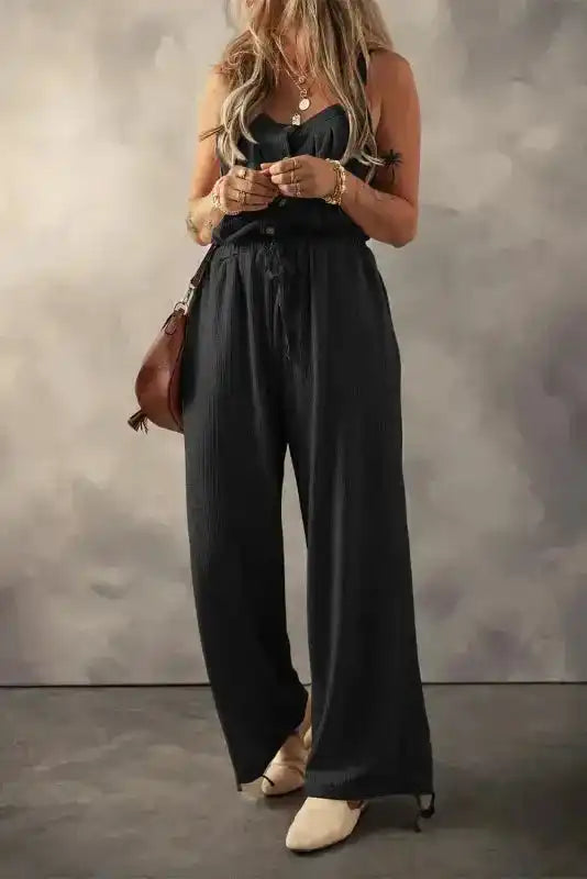 Knotted Straps Textured Drawstring Jumpsuit
