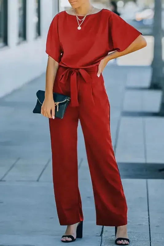 Oh-So-Glam Belted Wide Leg Jumpsuit