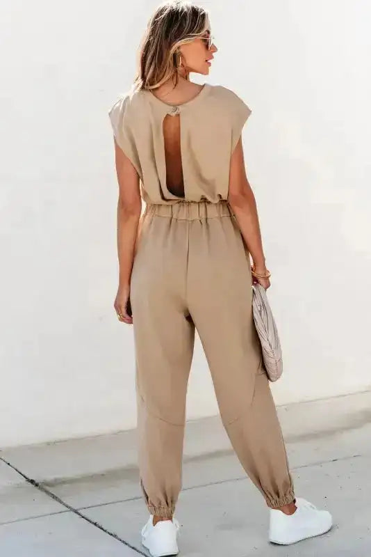 Open Back Jogger Jumpsuit – Beige