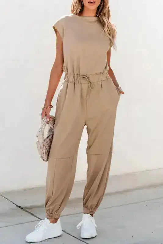 Open Back Jogger Jumpsuit – Beige