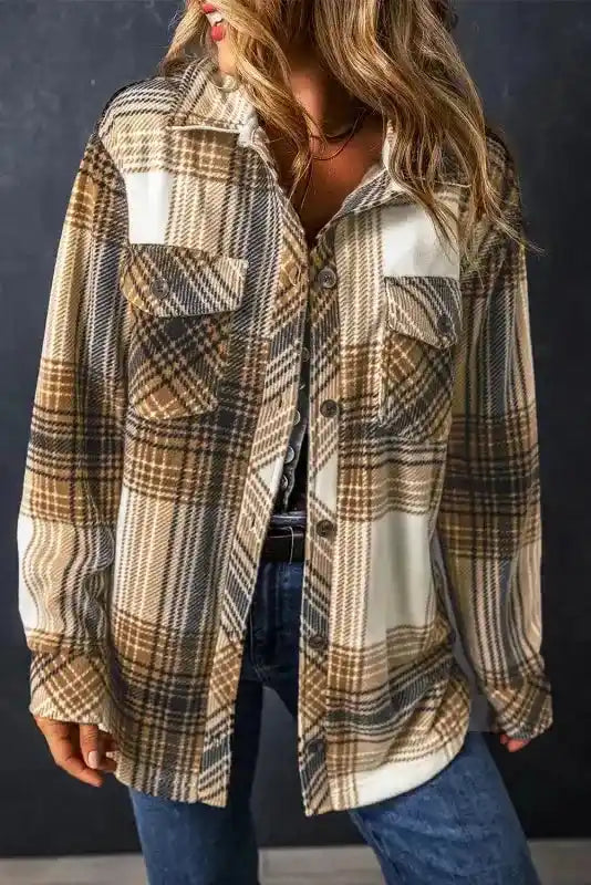 Plaid Shacket with Pockets - Stylish Button-Up Apparel