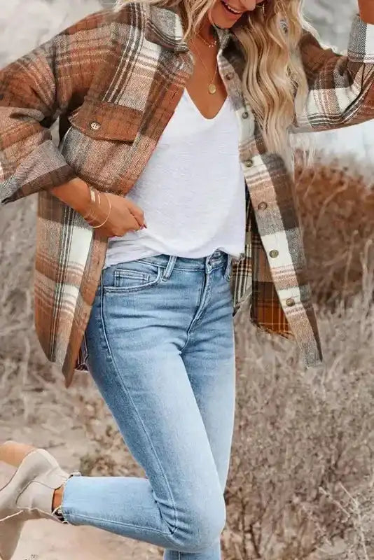 Stylish Plaid Shacket with Flap Pockets for Fall Fashion